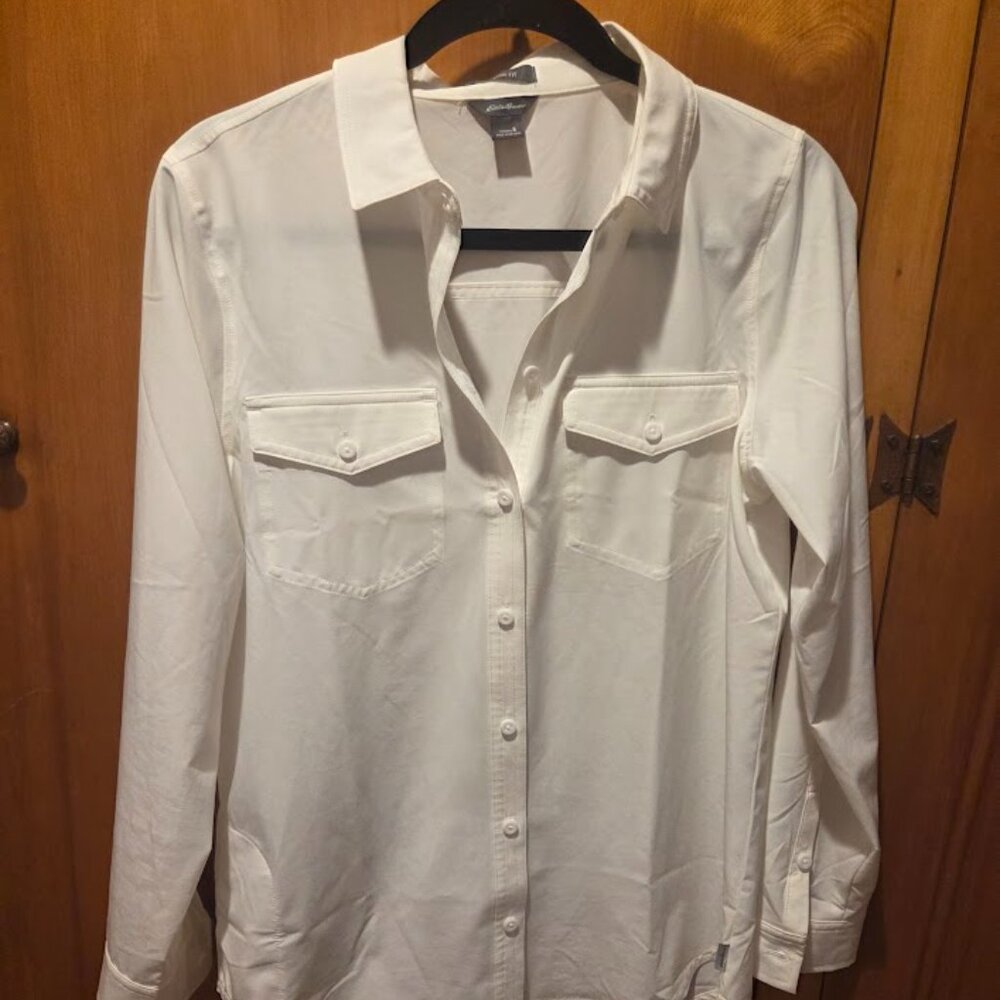 Eddie Bauer Departure Long Sleeve Shirt White Classic Fit UPF 50+ Size Small